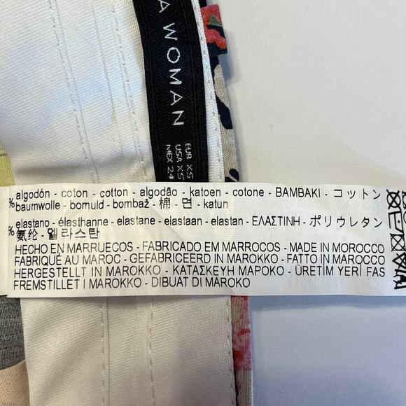 Zara Woman Black Multicolor Floral Cotton Blend Pants Women Sz XS - Picture 10 of 13